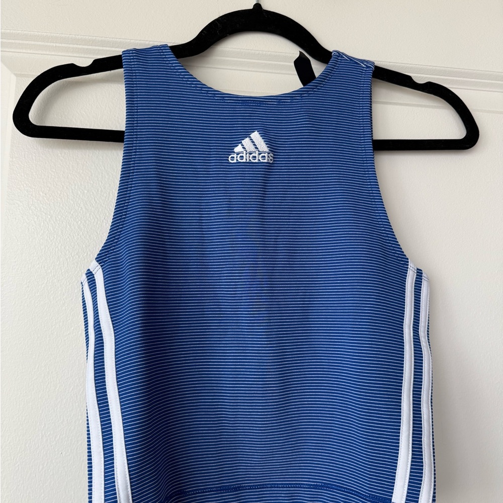 Adidas Blue and White Striped Sleeveless Top